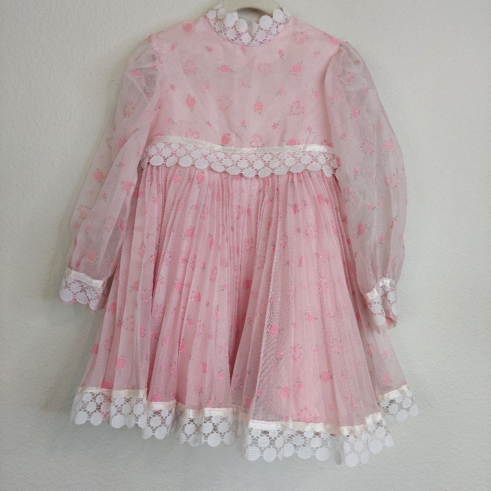 Vintage Floral Lace‎ Pleated Girls Dress Size 5